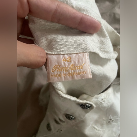 Vintage Pierre Marcel Embroidered Cream White Linen Lace Blouse Top Size Medium - Picture 4 of 5